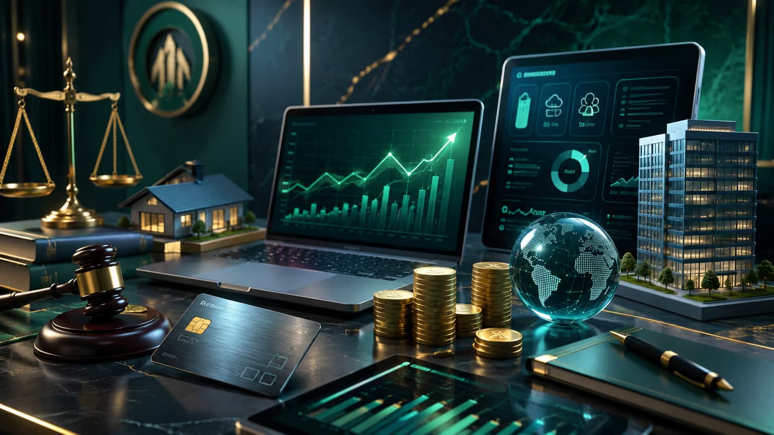 Finance, legal, real estate, and tech as high-LTV advertiser categories around a creator desk