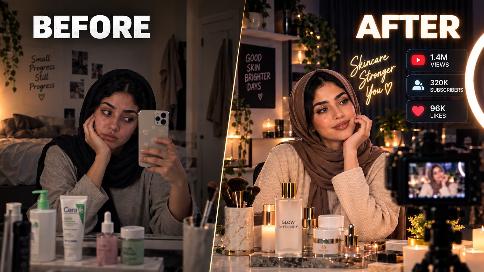 Before and after success story of a small creator in the USA growing an educational YouTube channel with content strategy and creator studio
