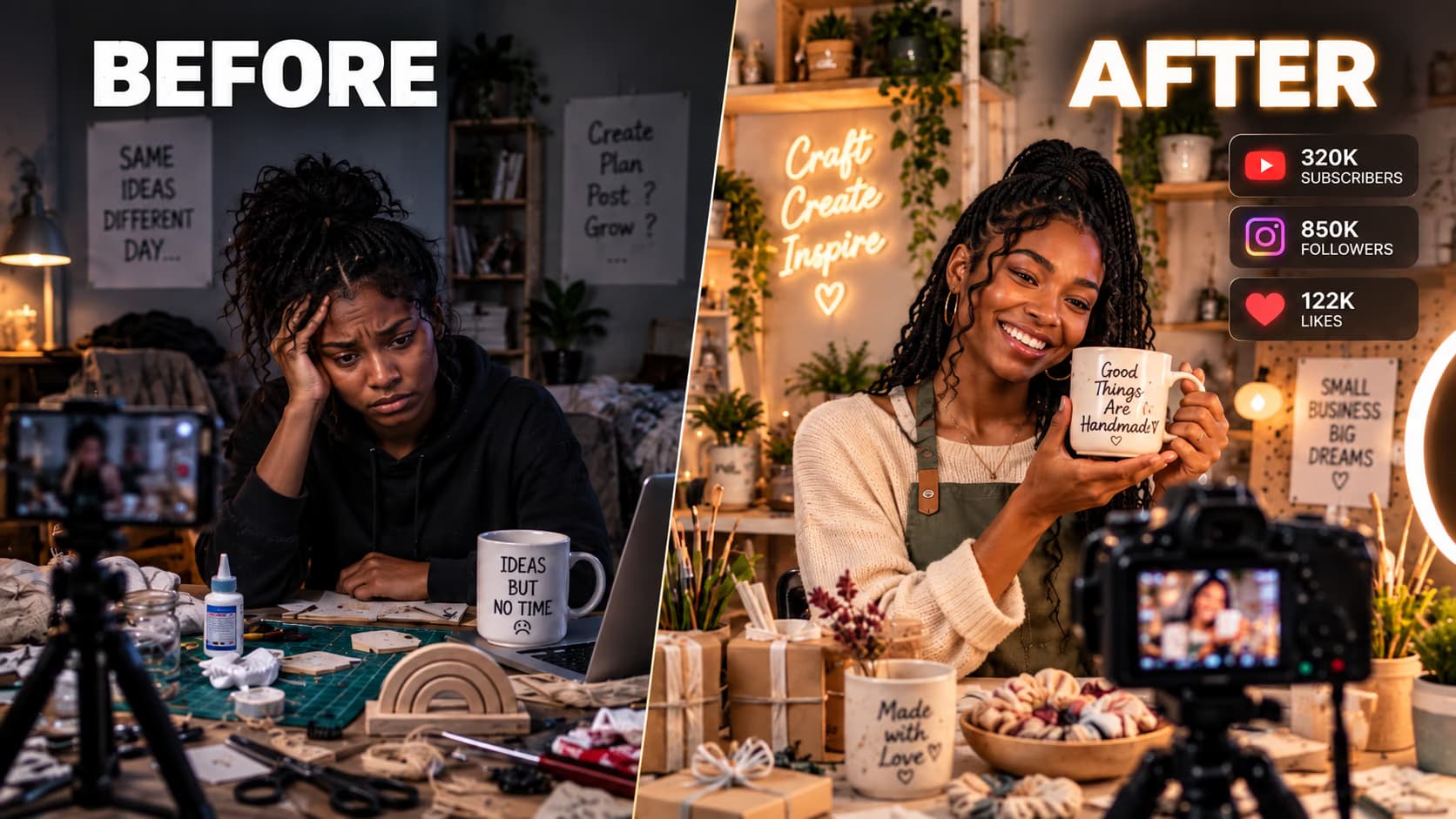 Small creator in the USA building a food content creator business from home kitchen to successful social media influencer setup