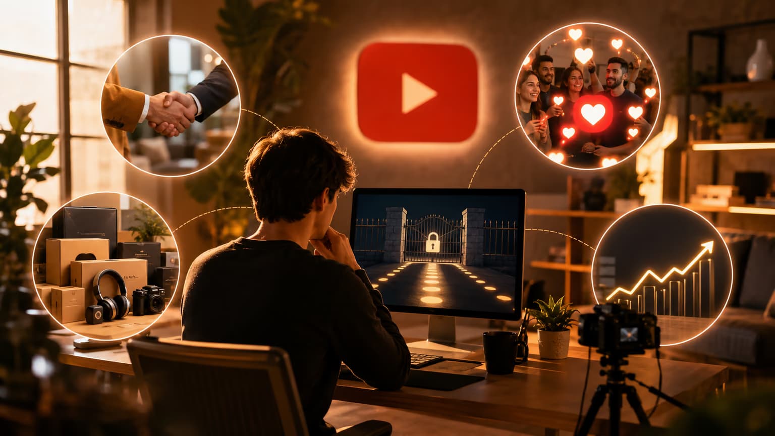 Creator facing a locked monetization gate, with brand deals, community, growth, and product income still in reach