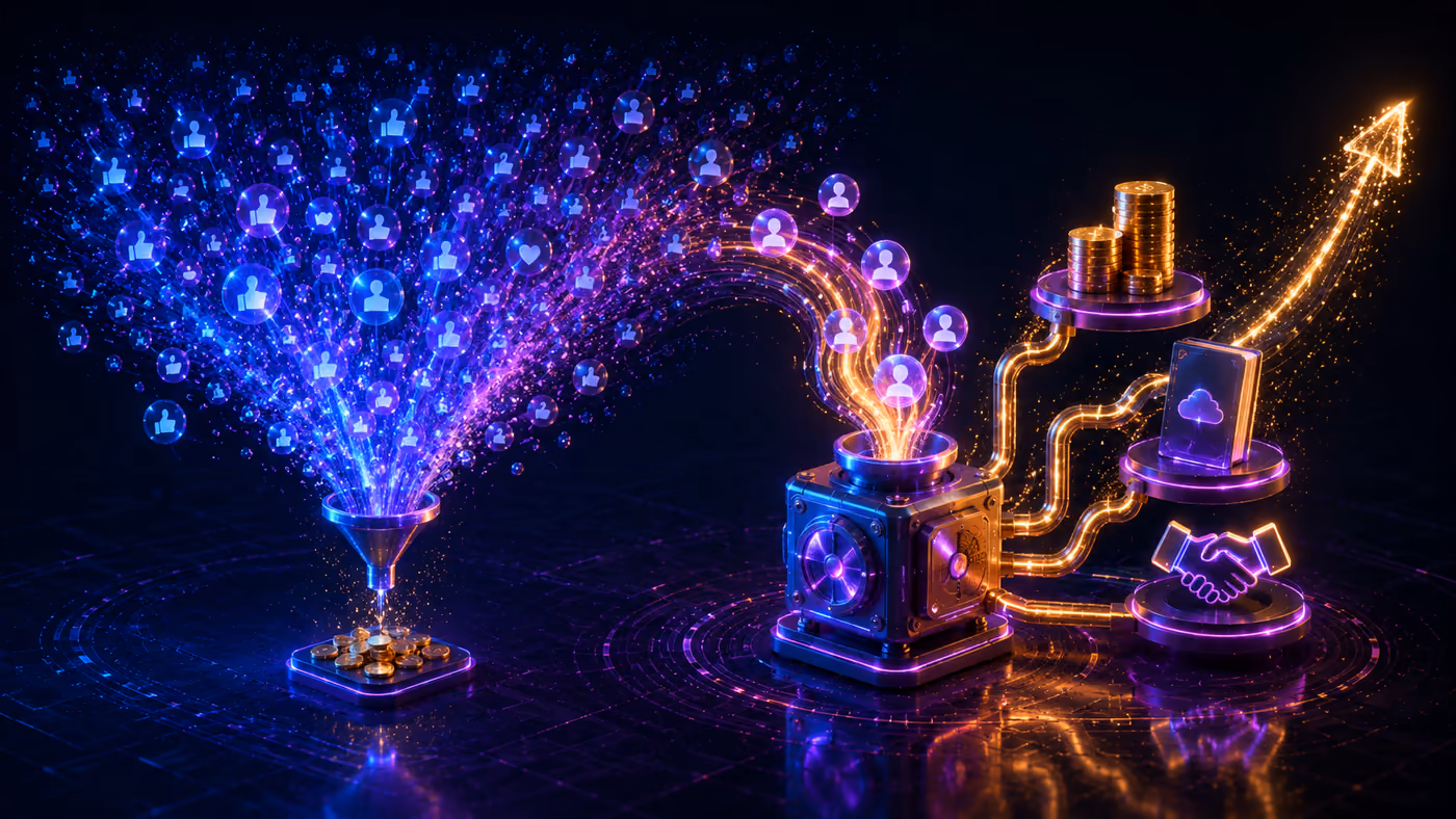 محتوى ومشاهدون بحجم منخفض يدخلون قمع تحويل ينقسم إلى عملات ومنتج وبريد ونمو أفيلييت