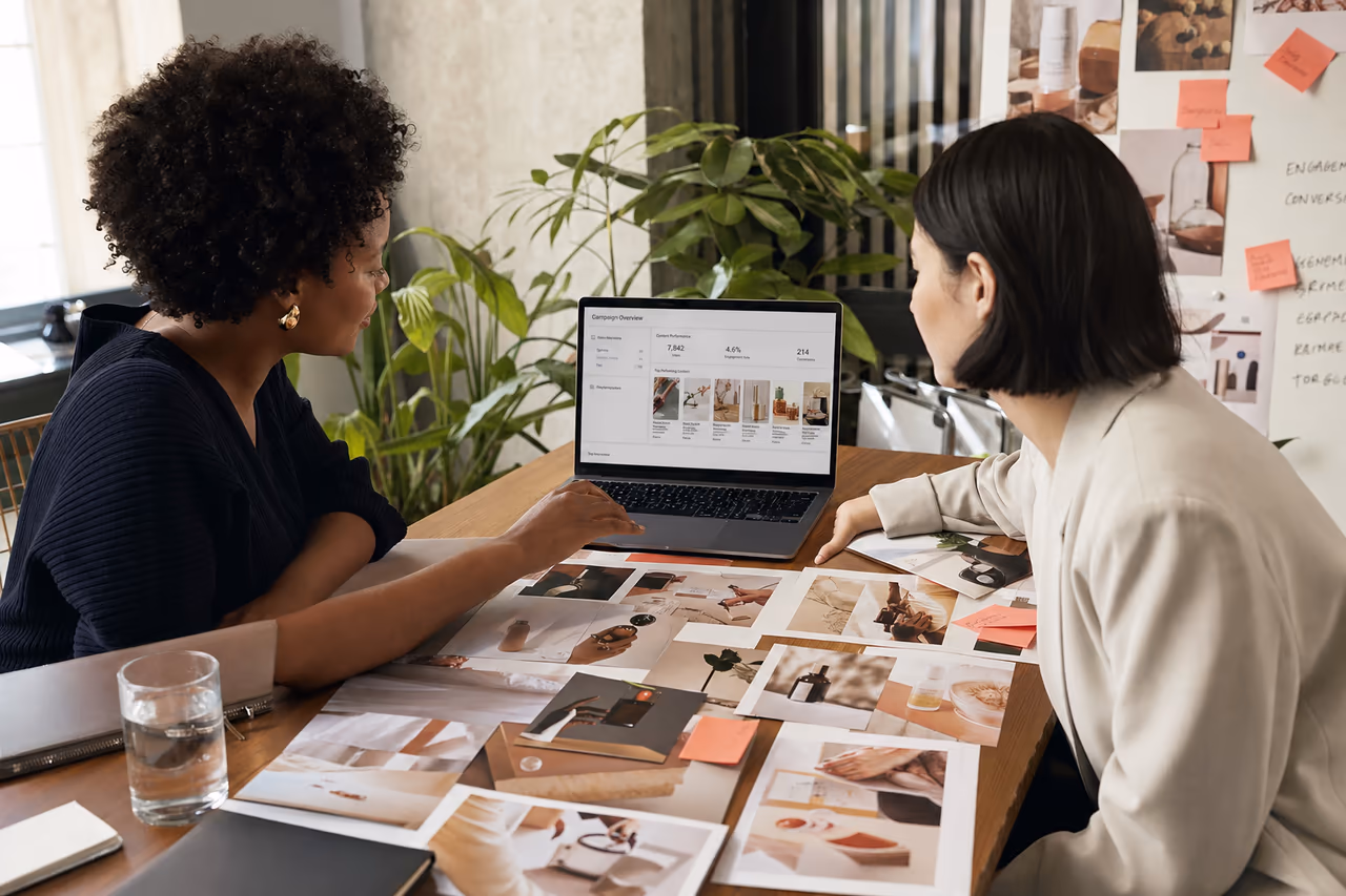 Brand and creator reviewing campaign performance and UGC together