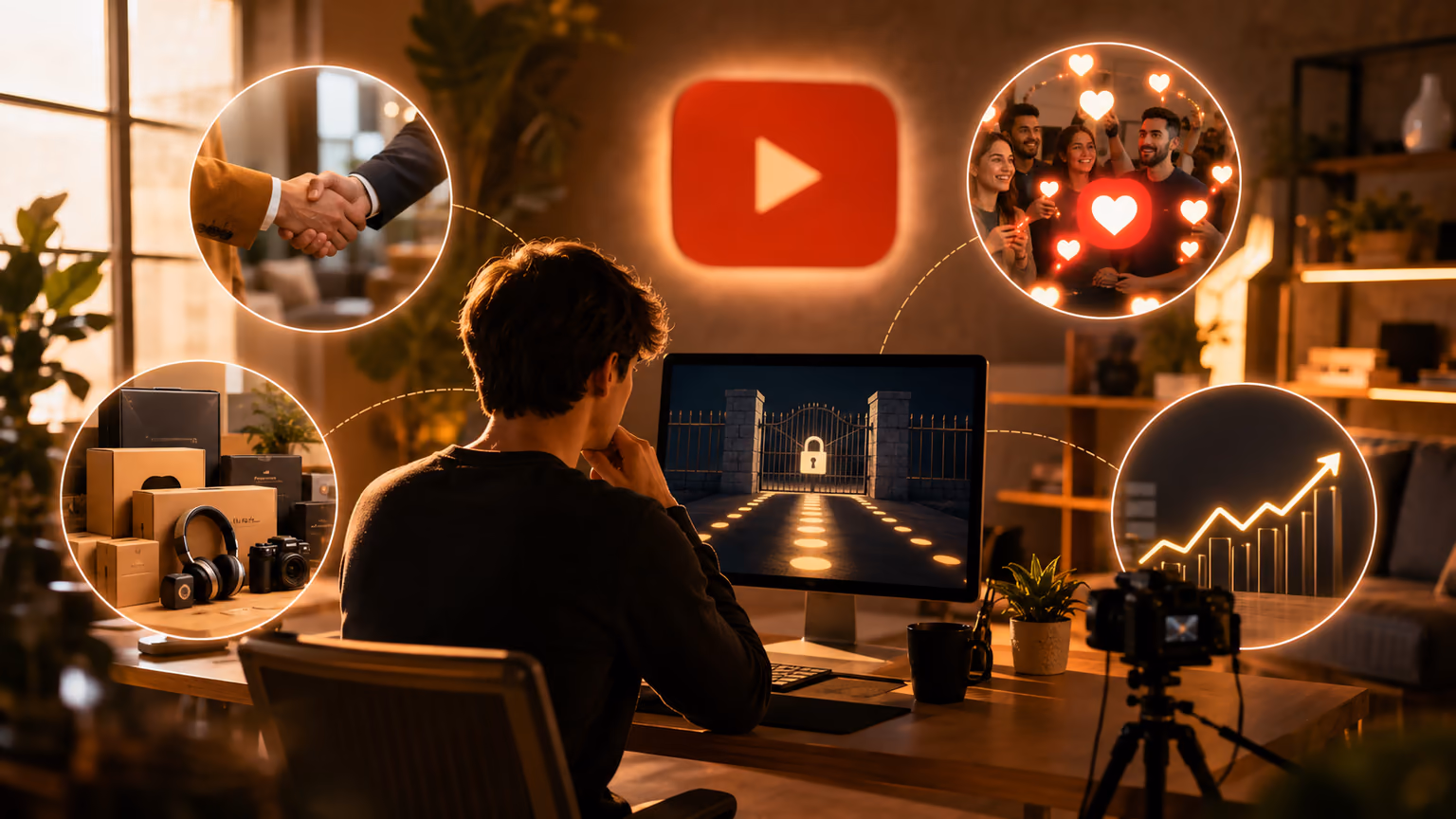 Creator facing a locked monetization gate, with brand deals, community, growth, and product income still in reach
