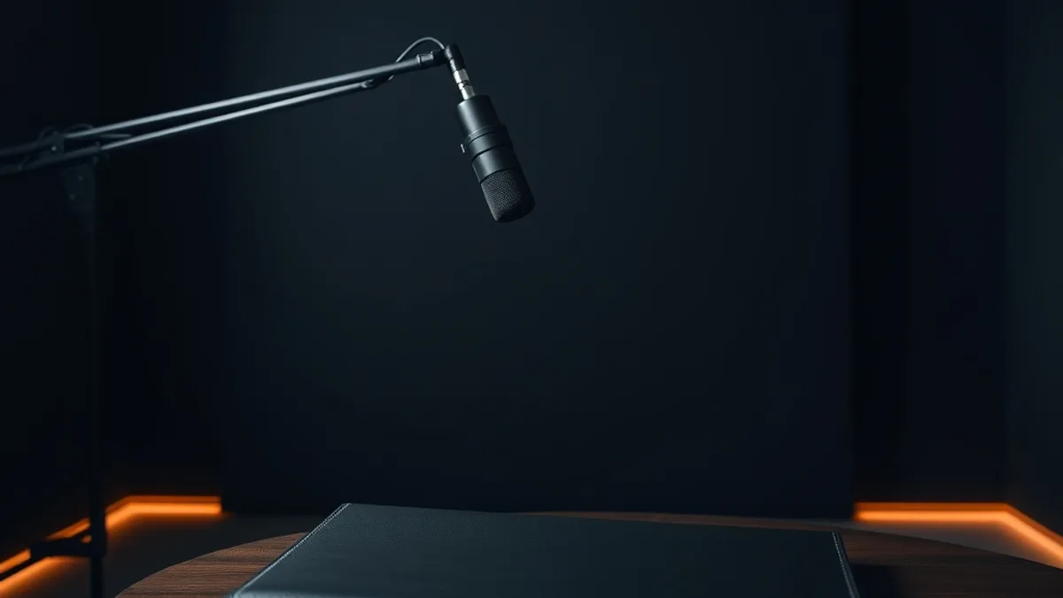 صانعة محتوى في مكتب منزلي مشرق مع حاسوب محمول وبطاقة شكر مكتوبة بخط اليد وحقيبة سفر، تخطط لاستراتيجية شراكة مدفوعة مع علامة تجارية